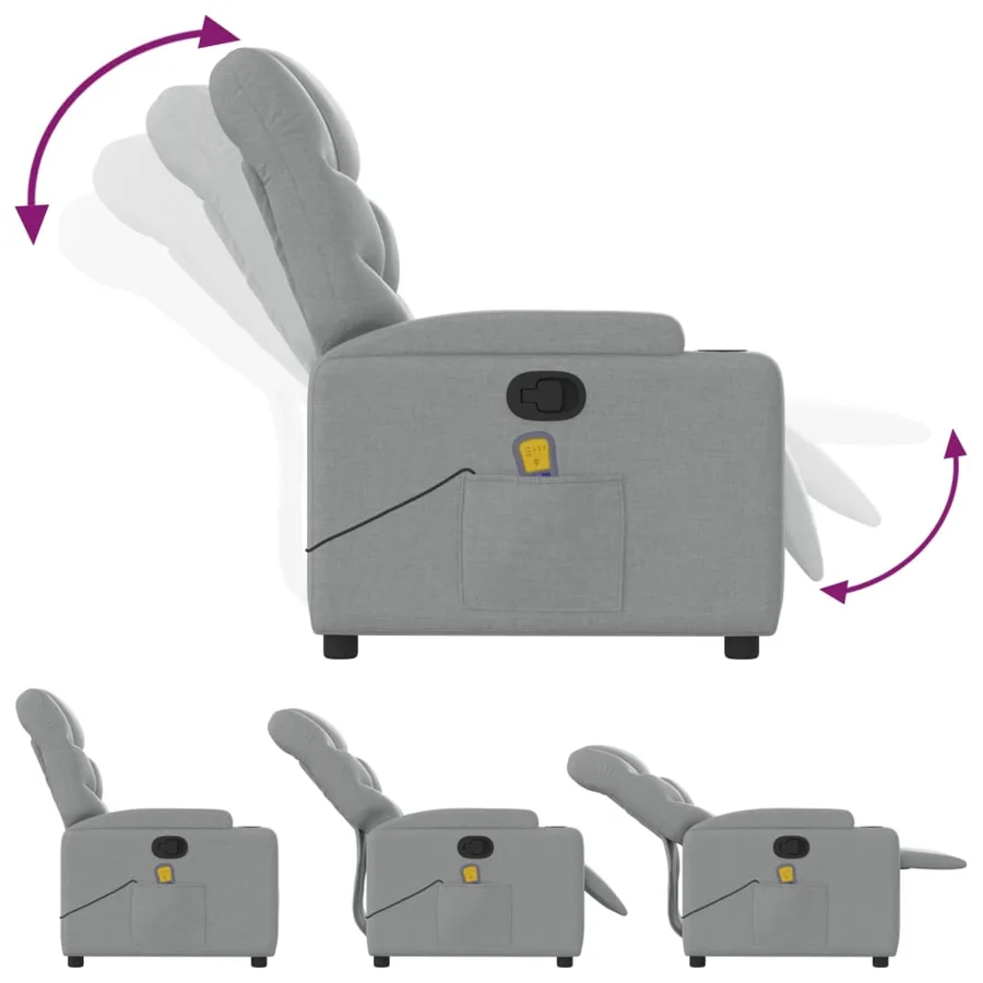 Fauteuil inclinable de massage gris clair tissu - 5