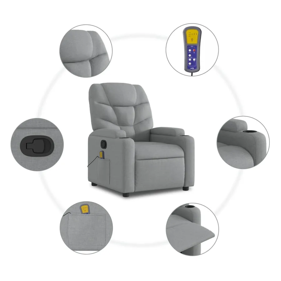 Fauteuil inclinable de massage gris clair tissu - 6