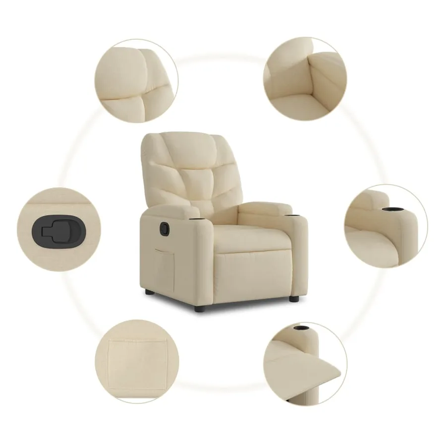 Fauteuil inclinable en tissu crème - 5