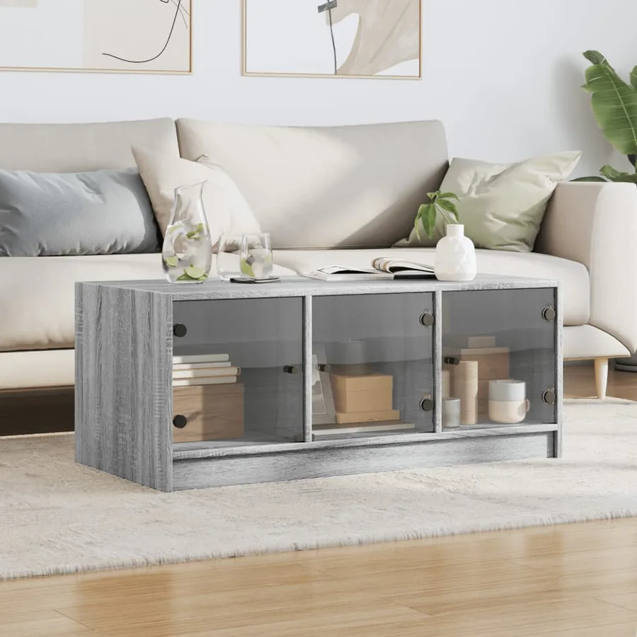 Table basse avec portes en verre sonoma gris 102x50x42 cm - 3