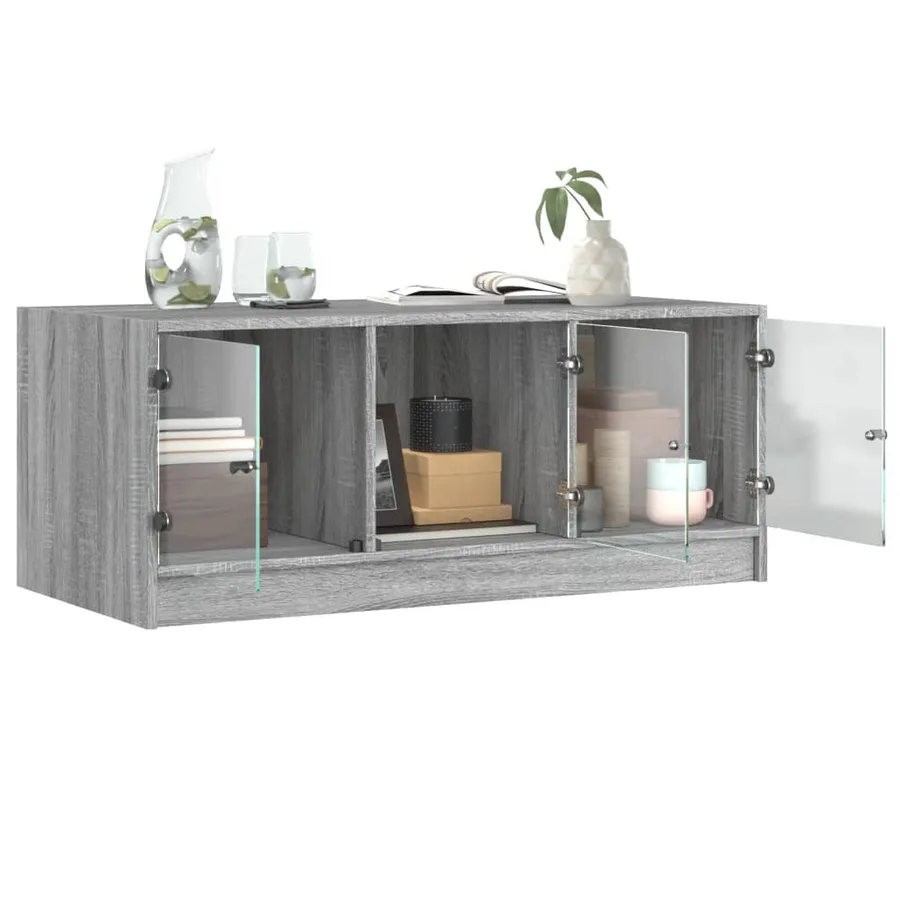 Table basse avec portes en verre sonoma gris 102x50x42 cm - 5