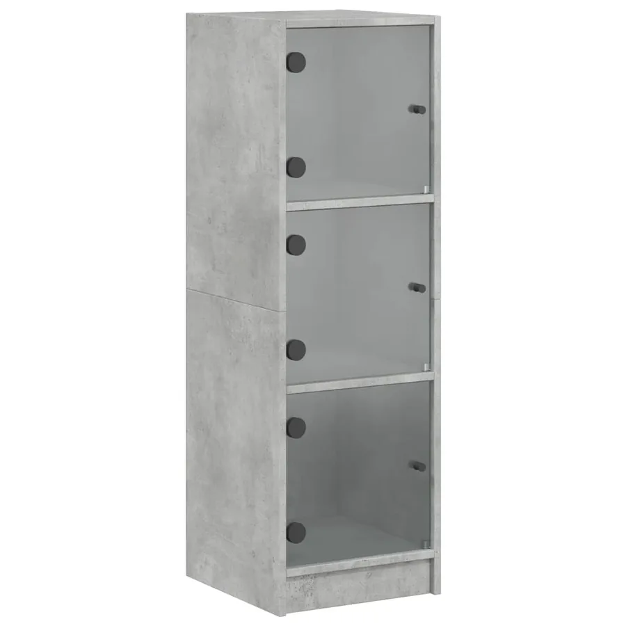 Buffet avec portes en verre gris béton 35x37x109 cm - 2
