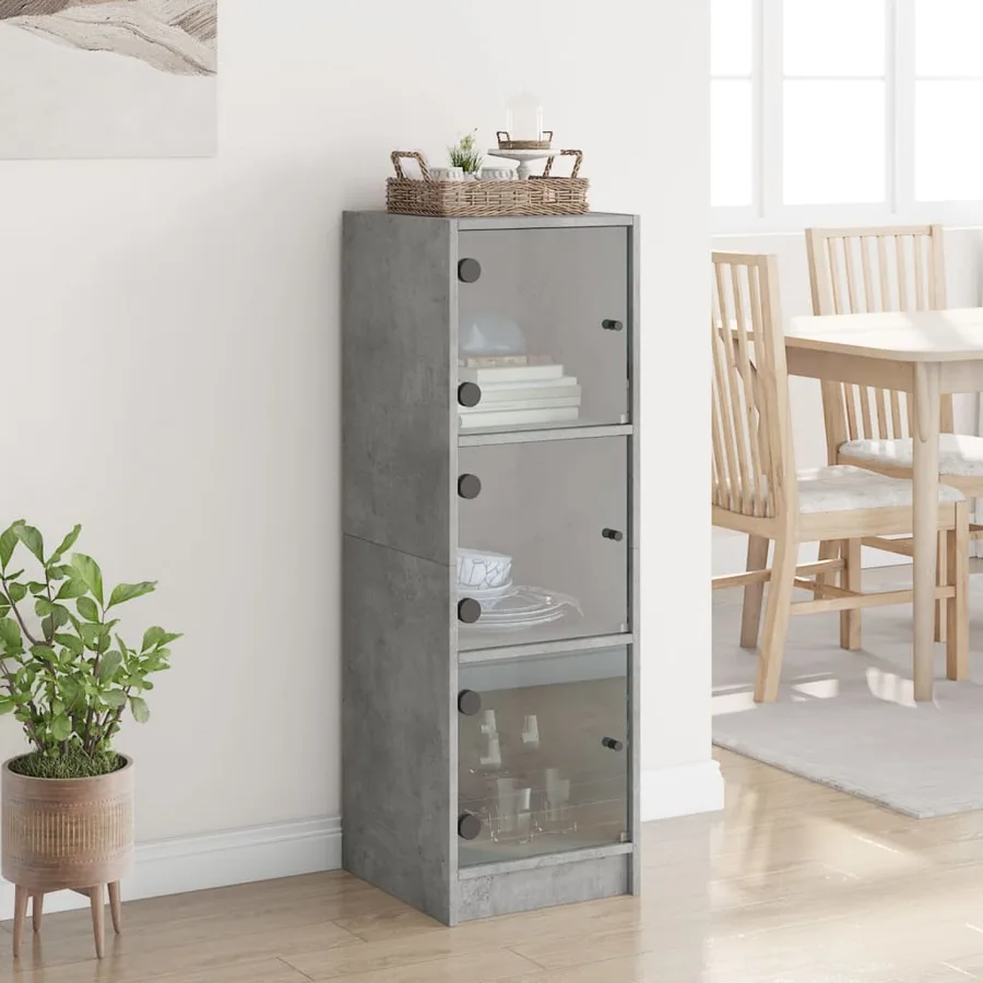 Buffet avec portes en verre gris béton 35x37x109 cm - 3