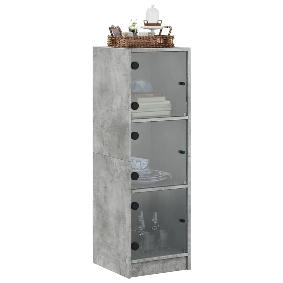 Buffet avec portes en verre gris béton 35x37x109 cm - 4