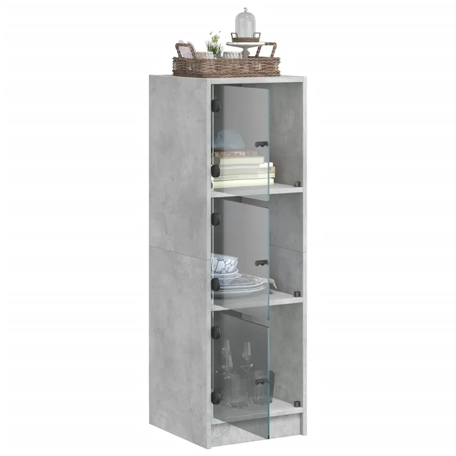 Buffet avec portes en verre gris béton 35x37x109 cm - 5