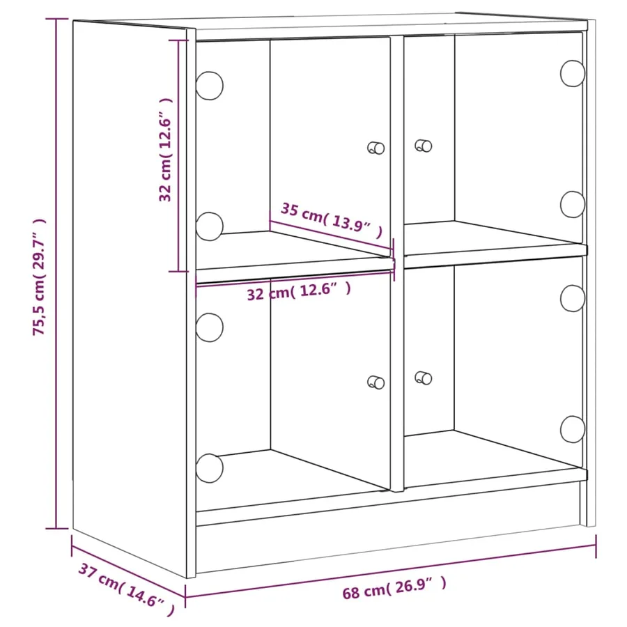 Armoire latérale avec portes en verre gris béton 68x37x75,5 cm - 11