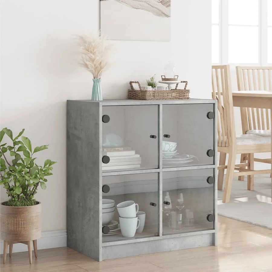 Armoire latérale avec portes en verre gris béton 68x37x75,5 cm - 3