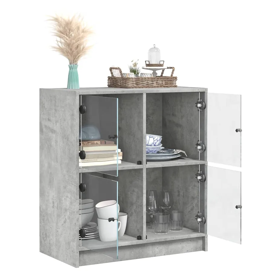 Armoire latérale avec portes en verre gris béton 68x37x75,5 cm - 5