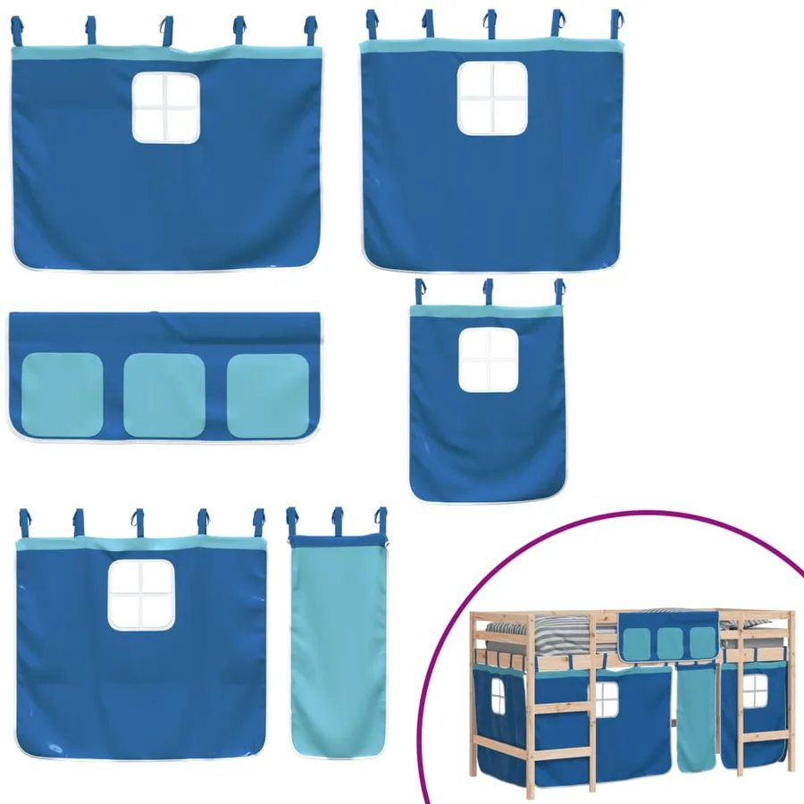 Lit mezzanine enfants avec rideaux sans matelas bleu 80x200cm - 10