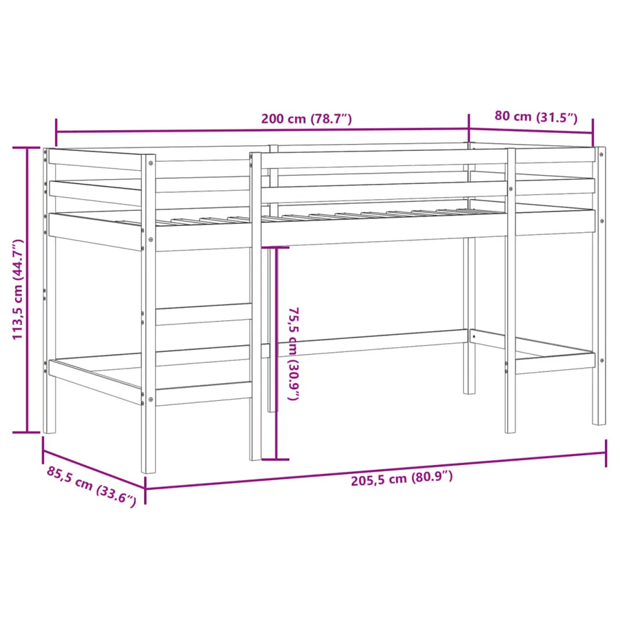 Lit mezzanine enfants avec rideaux sans matelas bleu 80x200cm - 14