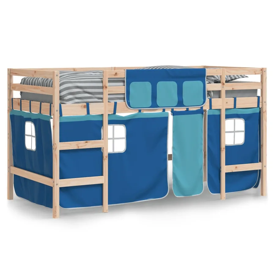 Lit mezzanine enfants avec rideaux sans matelas bleu 80x200cm - 3