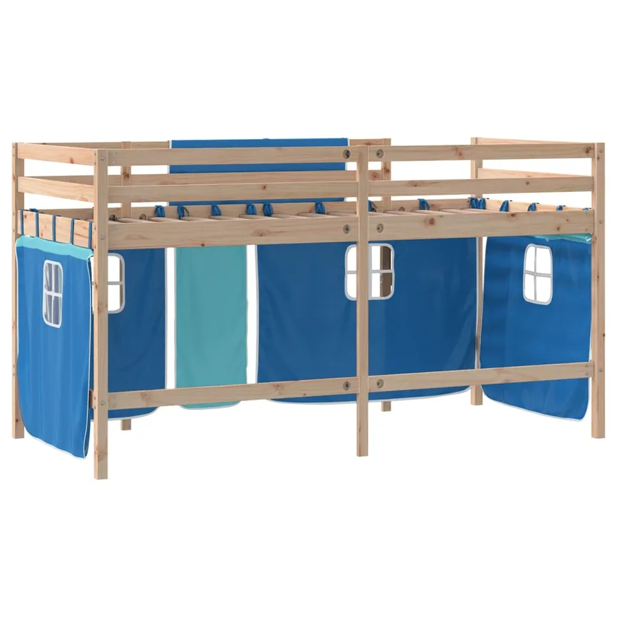 Lit mezzanine enfants avec rideaux sans matelas bleu 80x200cm - 9