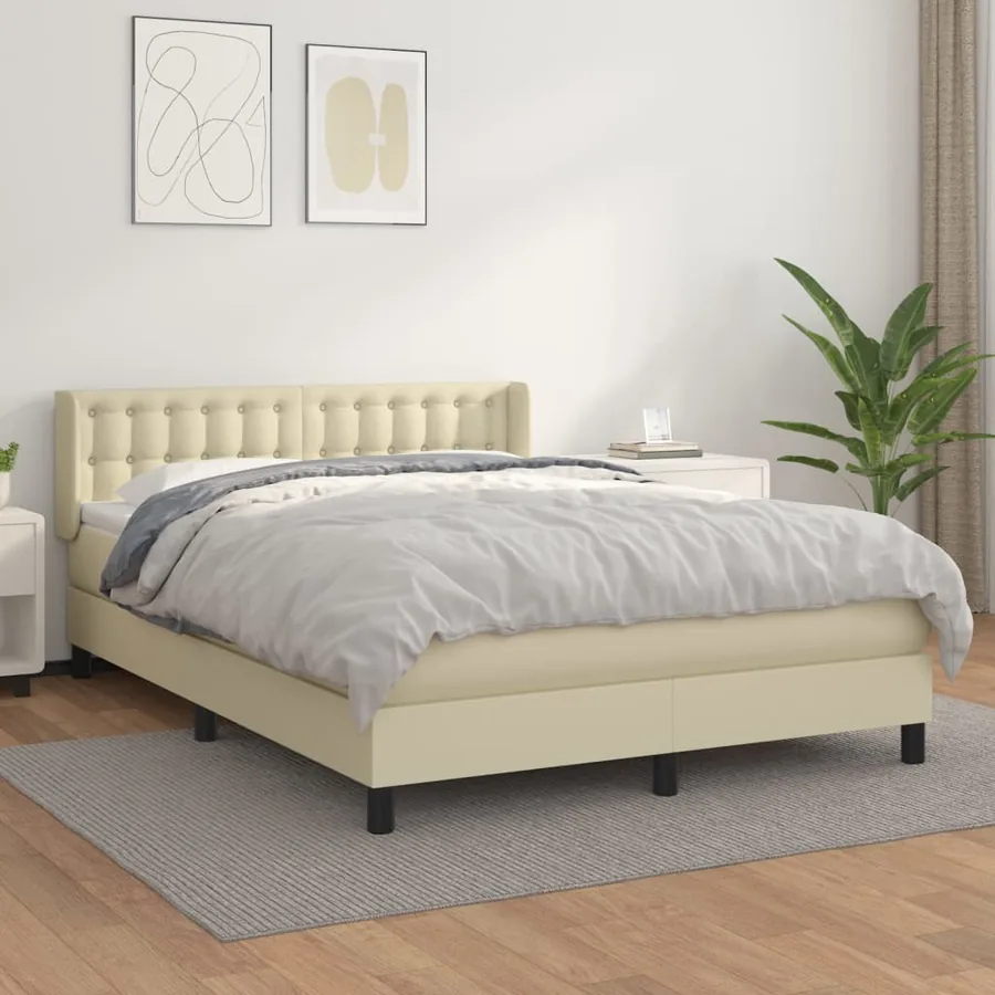 Sommier à lattes de lit avec matelas Crème 140x190cm Similicuir