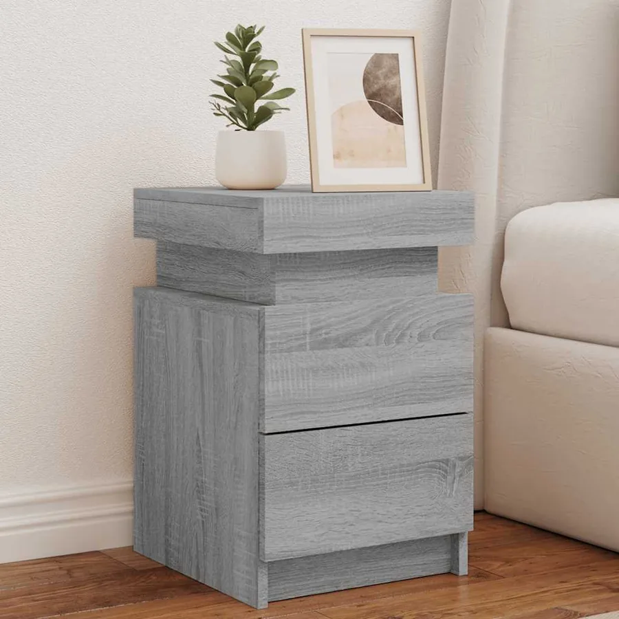 Tables de chevet avec lumières LED 2 pcs sonoma gris 35x39x55cm