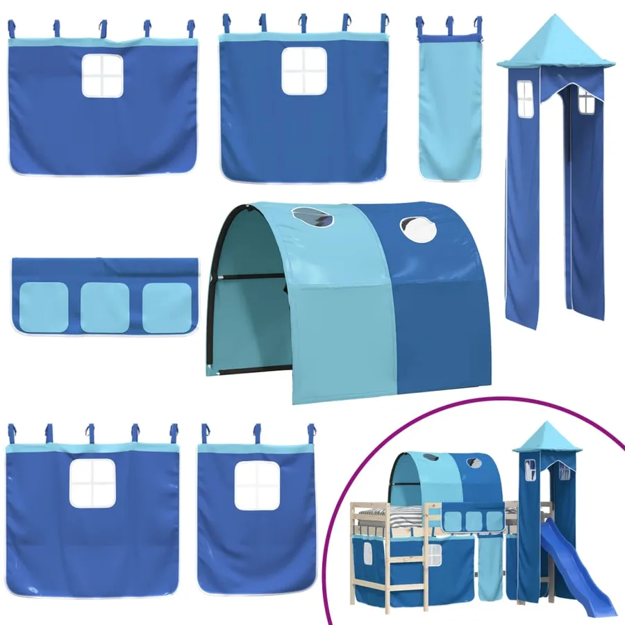Rideaux pour lit mezzanine avec tunnel et tour bleu - 2