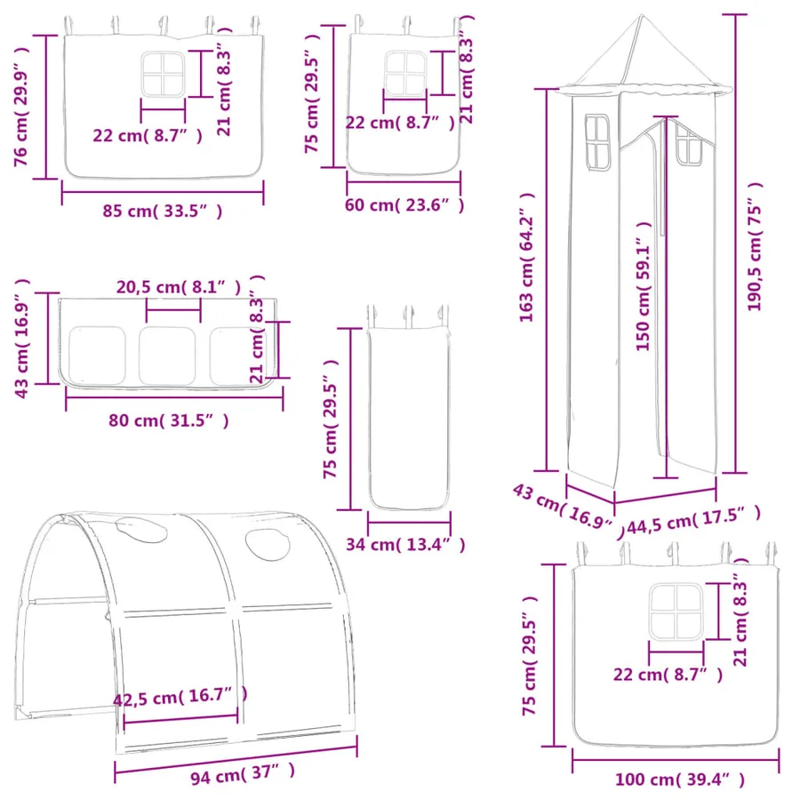 Rideaux pour lit mezzanine avec tunnel et tour bleu - 20