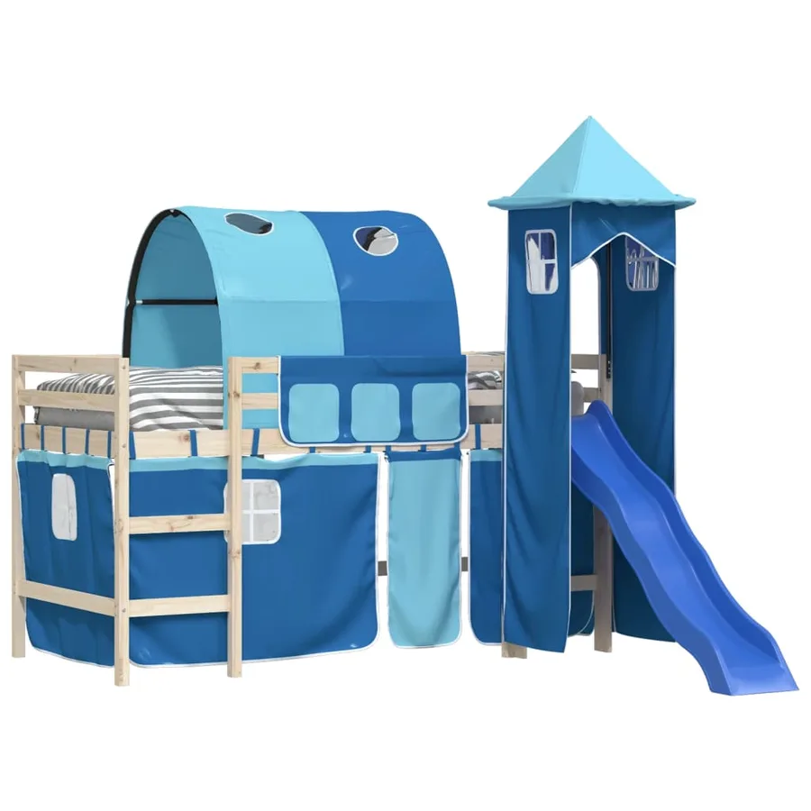 Rideaux pour lit mezzanine avec tunnel et tour bleu - 4
