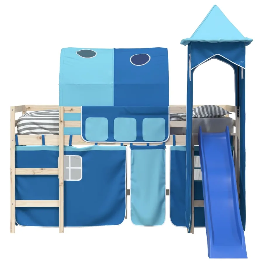 Rideaux pour lit mezzanine avec tunnel et tour bleu - 5
