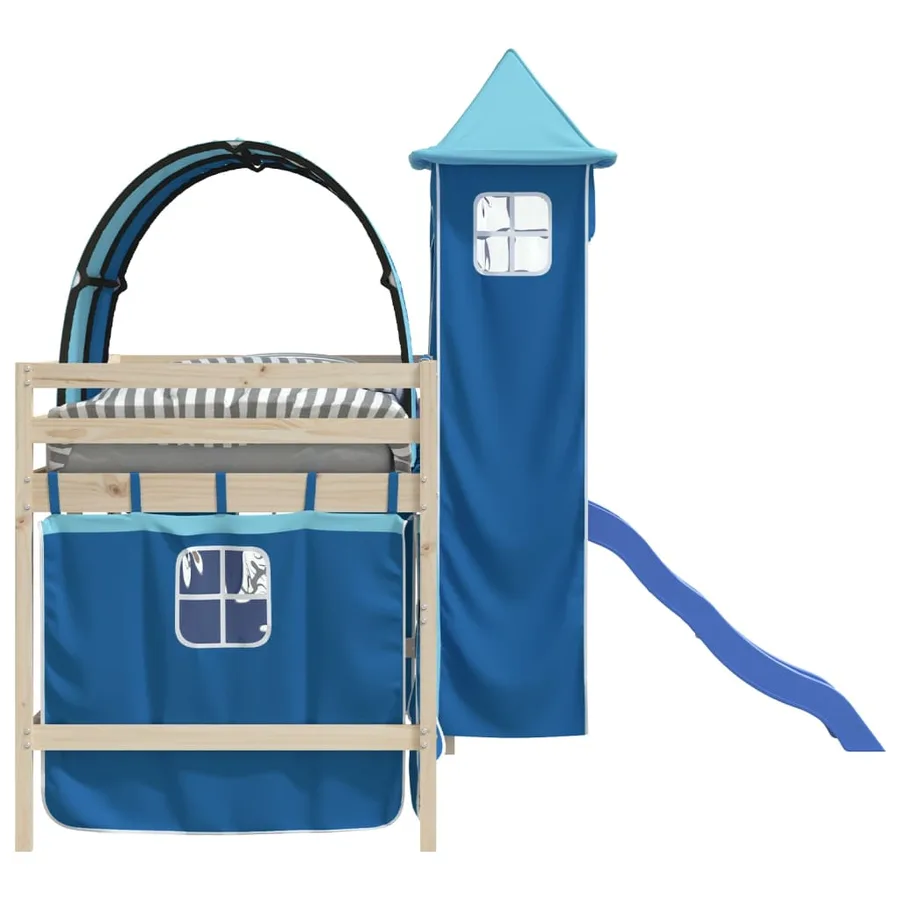 Rideaux pour lit mezzanine avec tunnel et tour bleu - 6