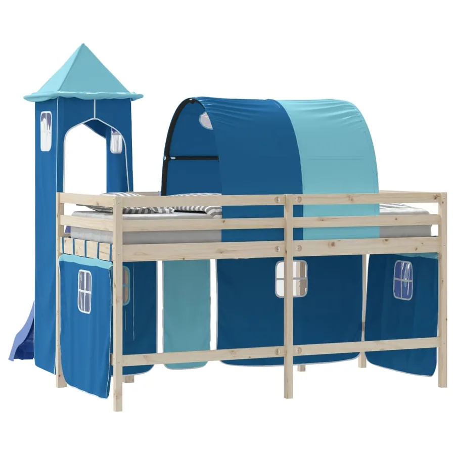 Rideaux pour lit mezzanine avec tunnel et tour bleu - 7