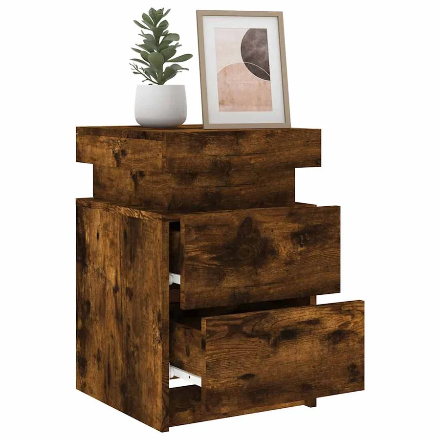 Table de chevet avec lumières LED chêne fumé 35x39x55 cm - 14