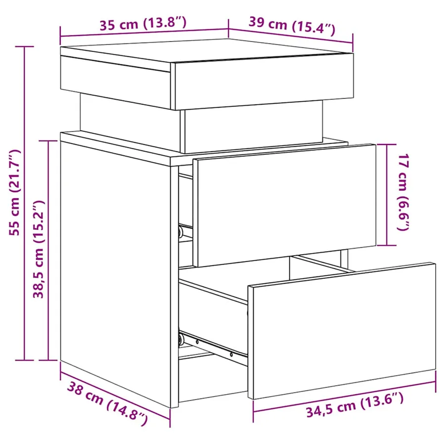 Table de chevet avec lumières LED chêne fumé 35x39x55 cm - 16