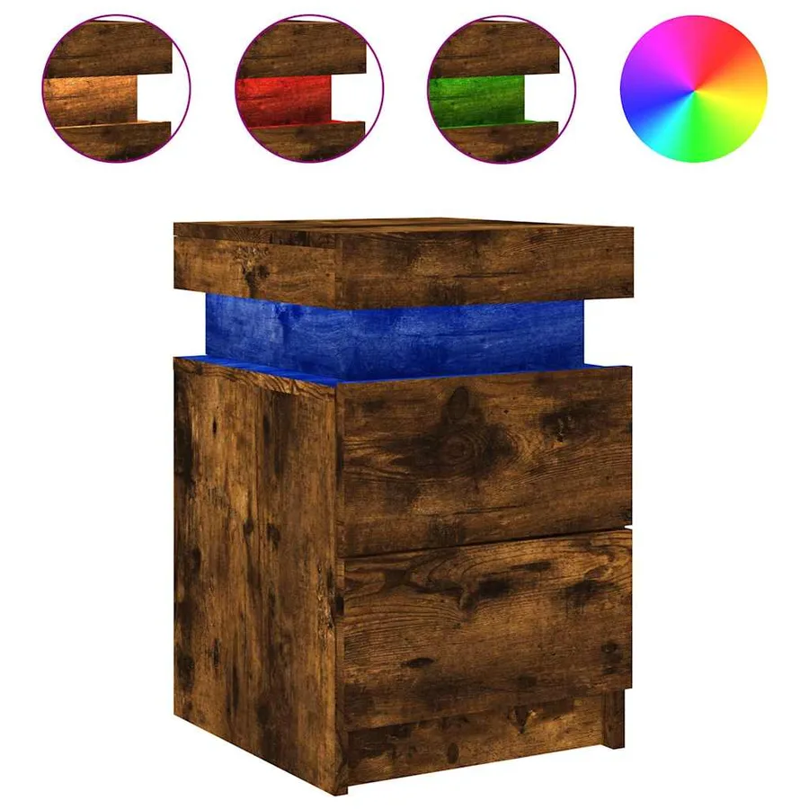 Table de chevet avec lumières LED chêne fumé 35x39x55 cm - 2