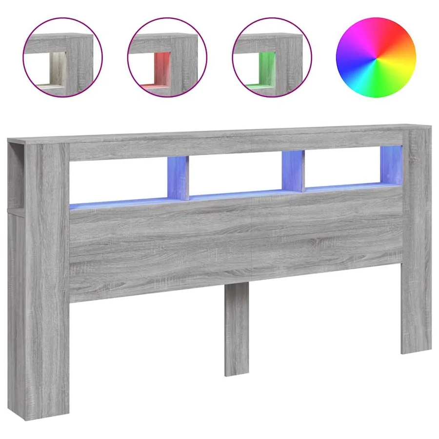 Tête de lit à LED sonoma gris 200x18,5x103,5 cm bois ingénierie - 2