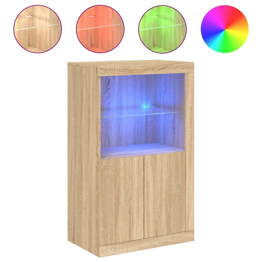 Armoire latérale avec lumières LED chêne sonoma - 2