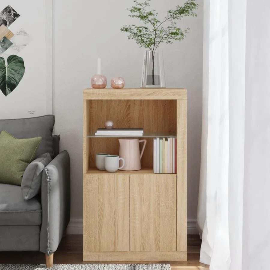 Armoire latérale avec lumières LED chêne sonoma - 4
