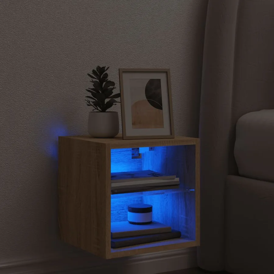 Meuble TV mural avec lumières LED chêne sonoma 30x28,5x30 cm - 3
