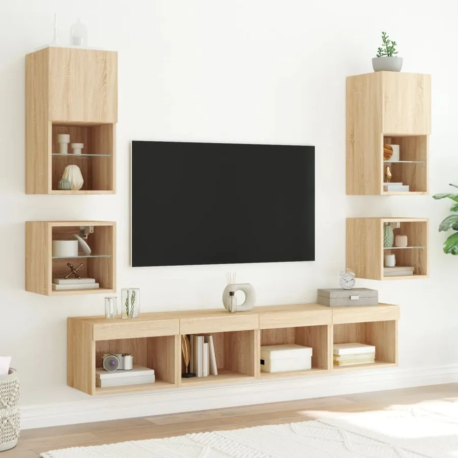 Meuble TV mural avec lumières LED chêne sonoma 30x28,5x30 cm - 5