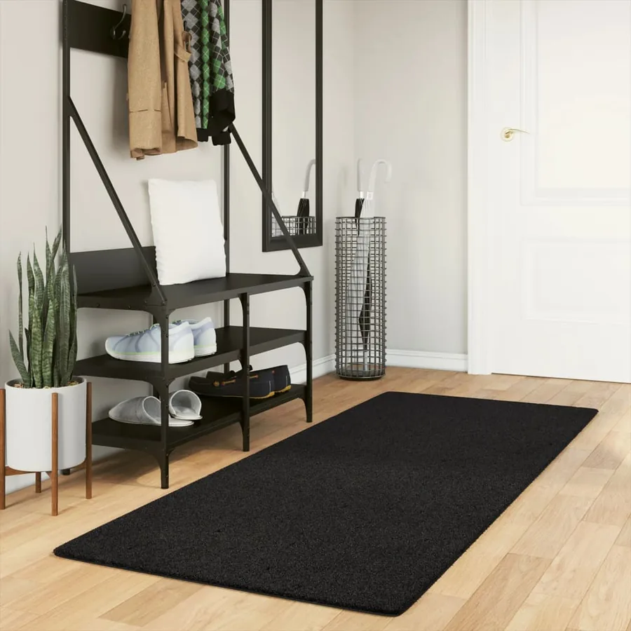 Tapis HUARTE à poils courts doux et lavable noir 80x200 cm