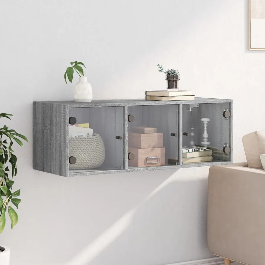 Armoire murale avec portes en verre sonoma gris 102x37x35 cm - 3