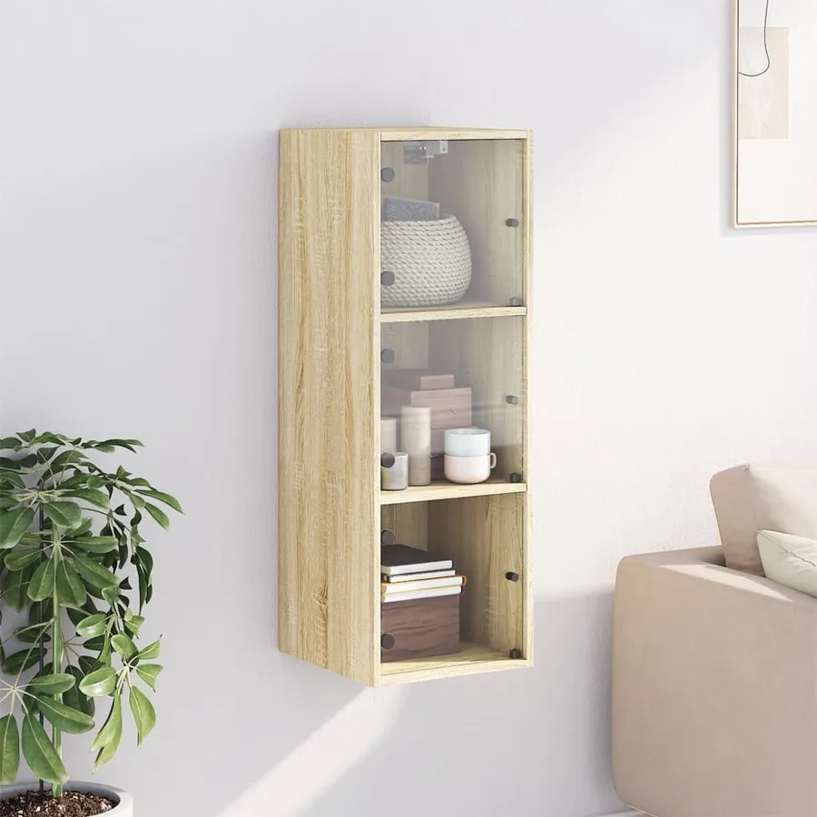 Armoire murale avec portes en verre chêne sonoma 35x37x100 cm - 3