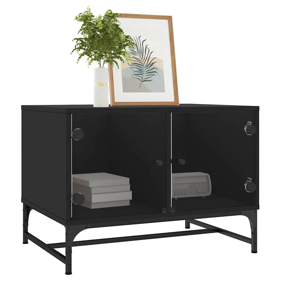 Table basse avec portes en verre noir 68,5x50x50 cm - 3