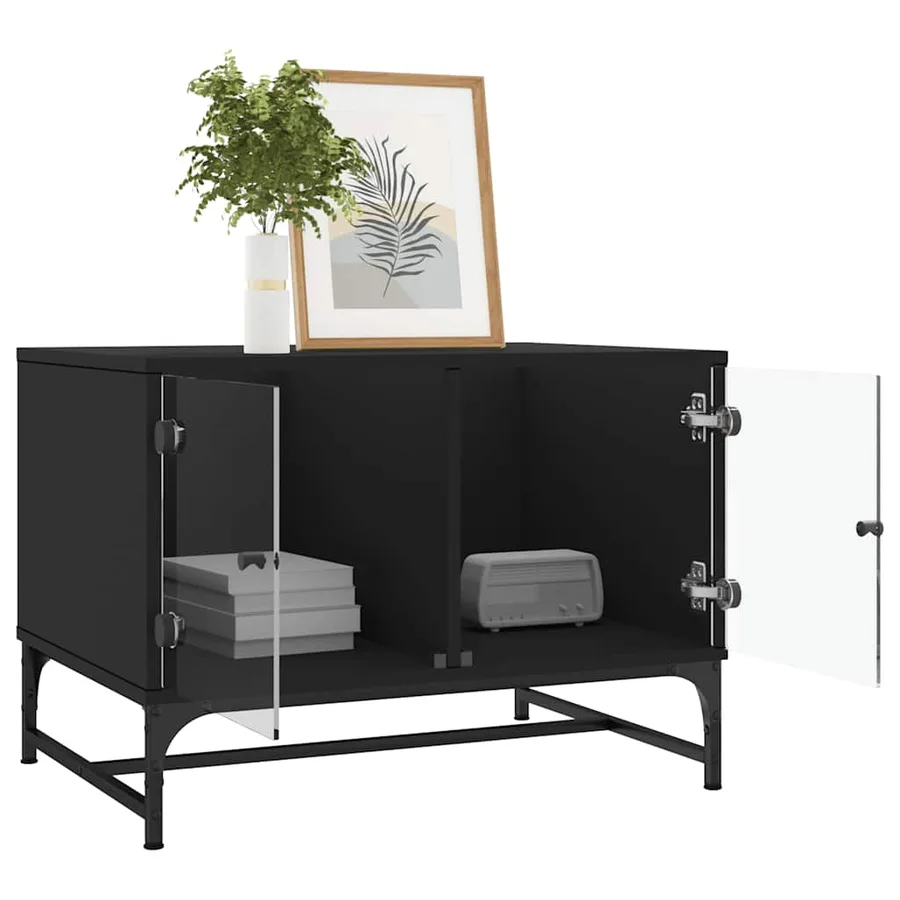 Table basse avec portes en verre noir 68,5x50x50 cm - 4