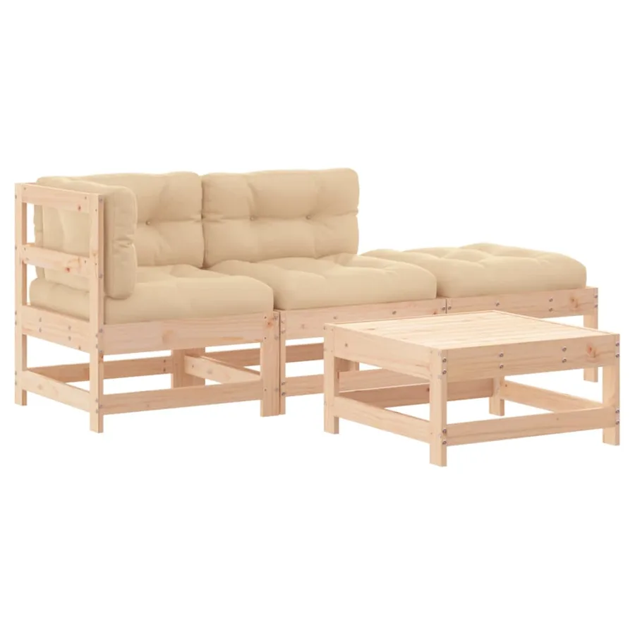 Salon de jardin 4 pcs avec coussins bois massif - 2