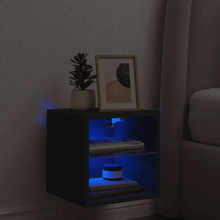 Meuble TV mural avec lumières LED noir 30x28,5x30 cm - 3