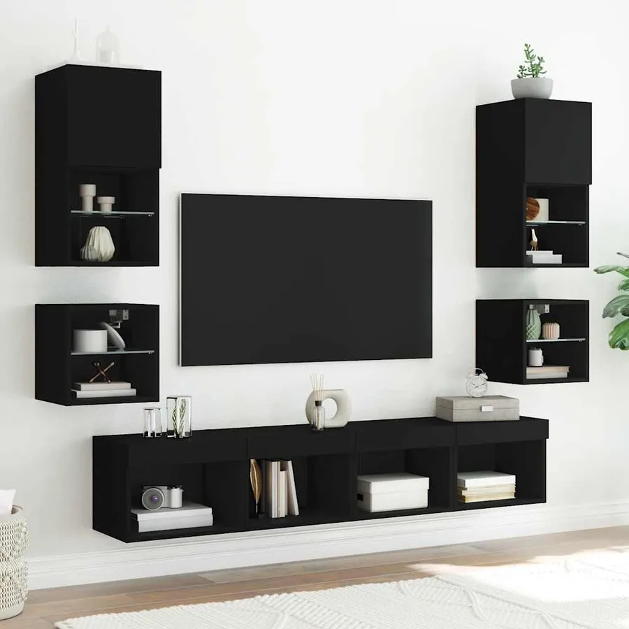 Meuble TV mural avec lumières LED noir 30x28,5x30 cm - 5