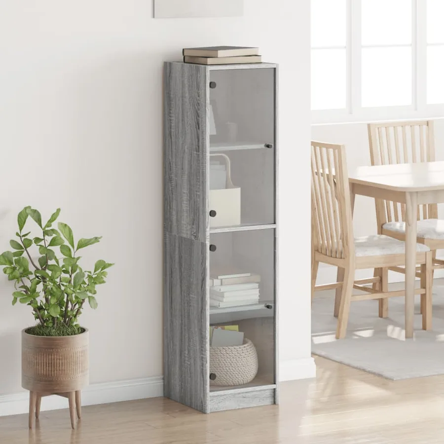 Buffet avec portes en verre sonoma gris 35x37x142 cm - 3