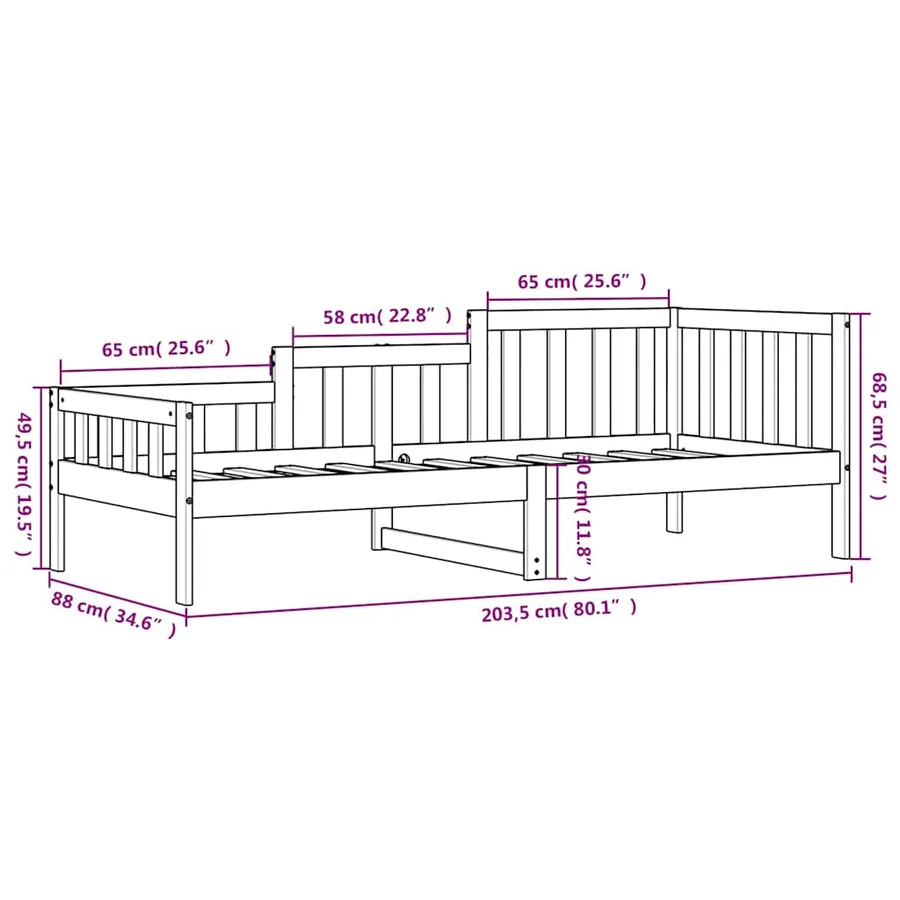 Lit de jour sans matelas noir 80x200 cm bois de pin massif - 11