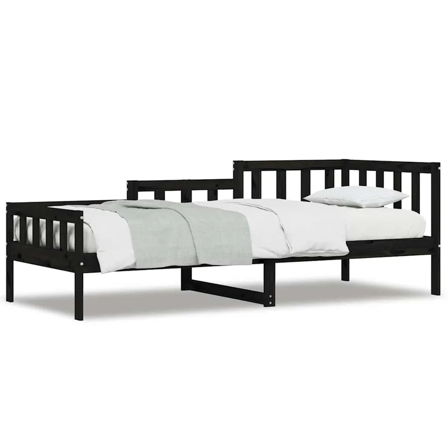 Lit de jour sans matelas noir 80x200 cm bois de pin massif - 2
