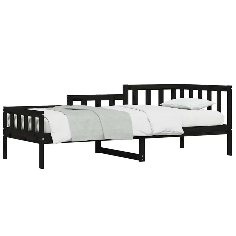 Lit de jour sans matelas noir 80x200 cm bois de pin massif - 3