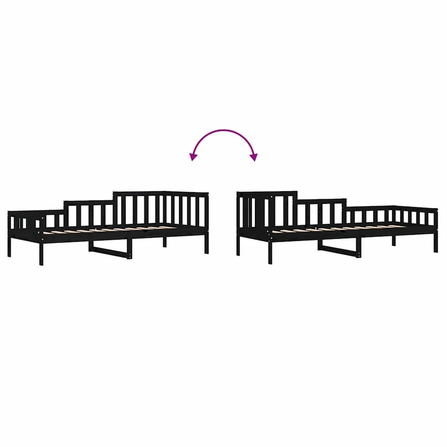 Lit de jour sans matelas noir 80x200 cm bois de pin massif - 8