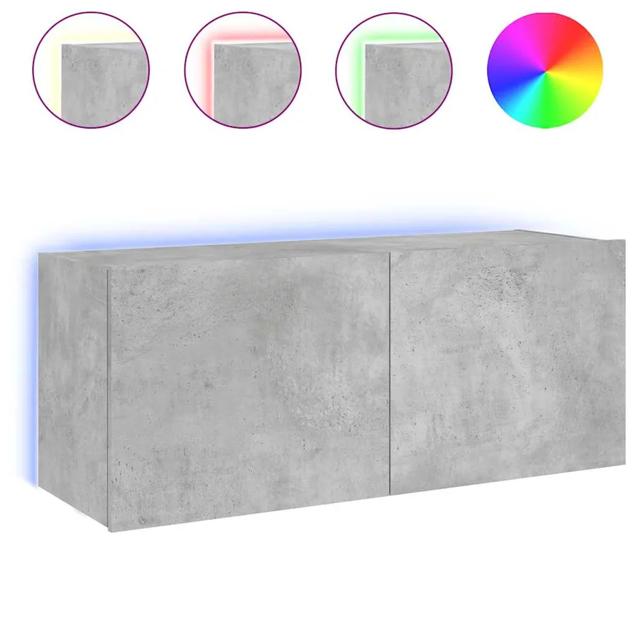 Meuble TV mural avec lumières LED gris béton 100x35x41 cm - 2