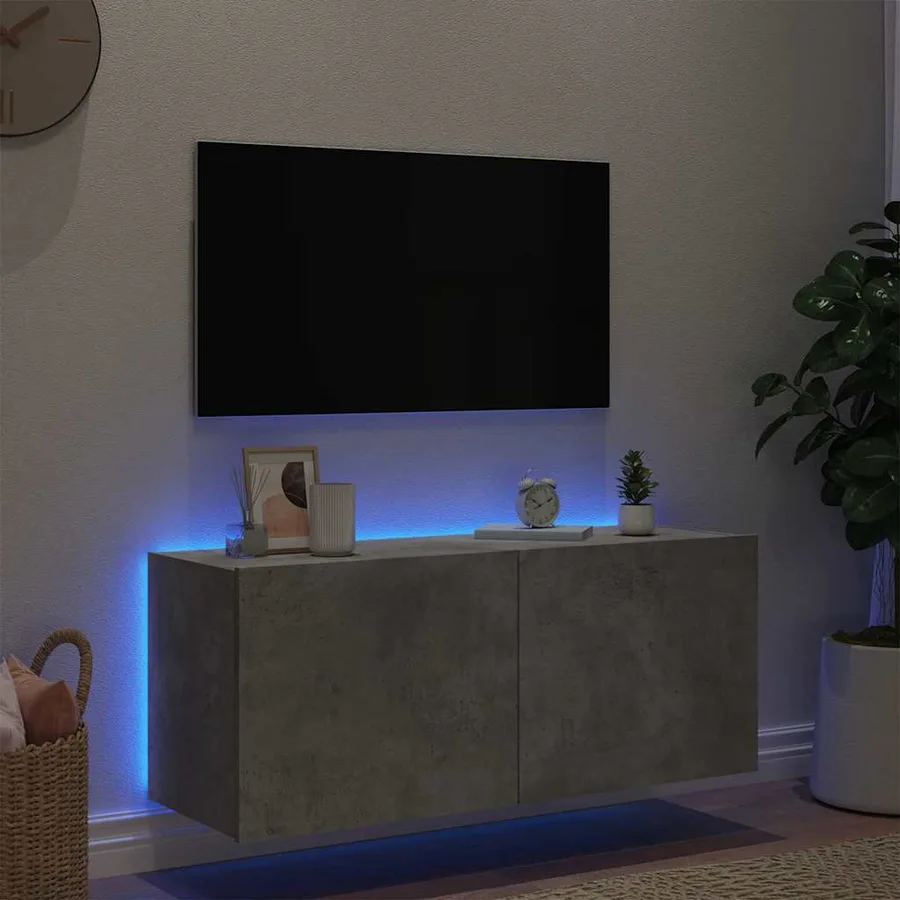 Meuble TV mural avec lumières LED gris béton 100x35x41 cm - 4