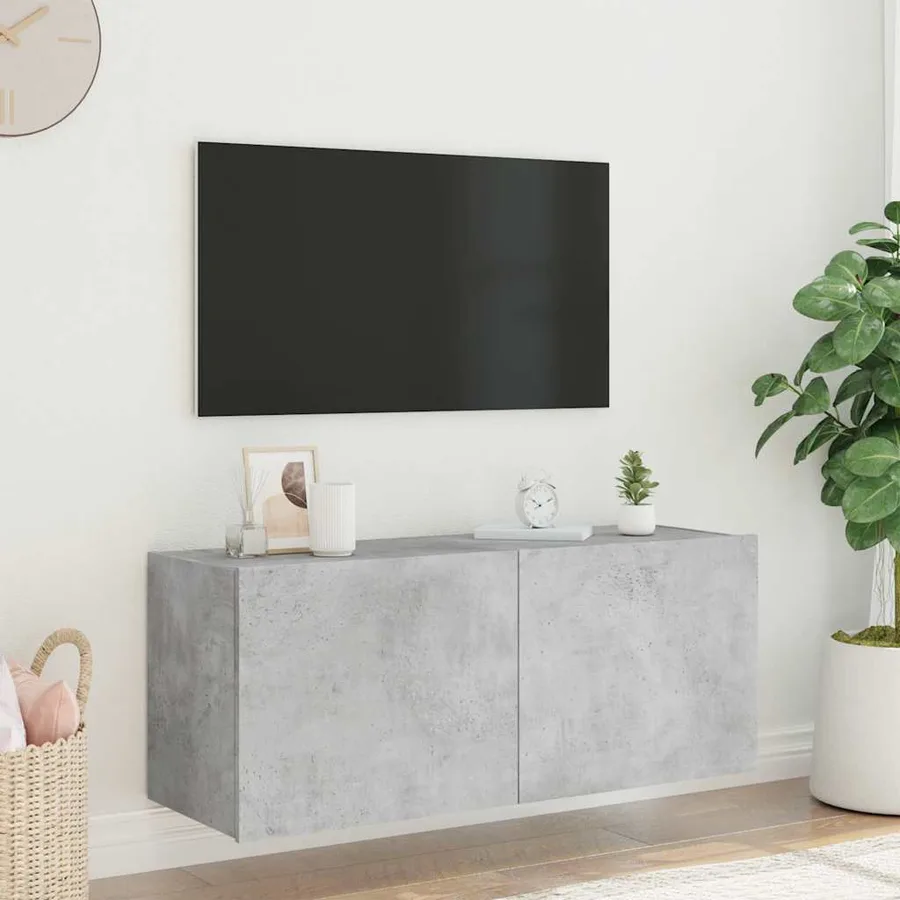 Meuble TV mural avec lumières LED gris béton 100x35x41 cm - 5