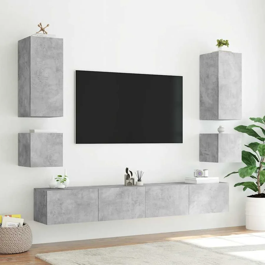 Meuble TV mural avec lumières LED gris béton 100x35x41 cm - 6