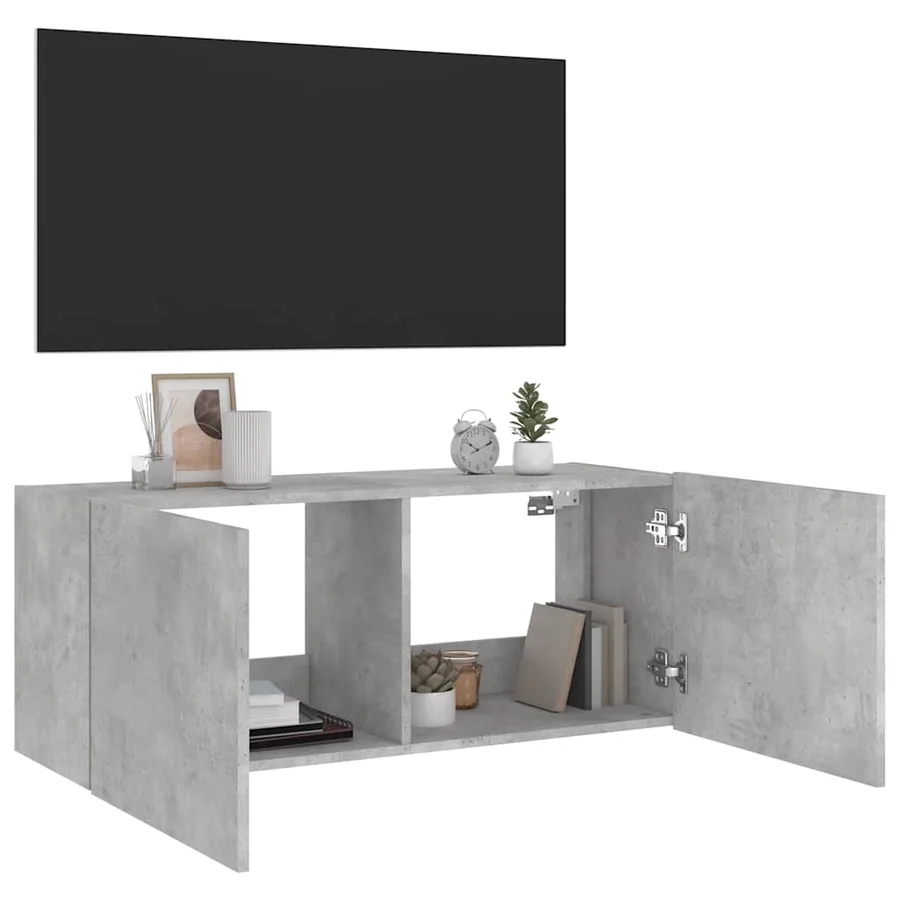 Meuble TV mural avec lumières LED gris béton 100x35x41 cm - 7